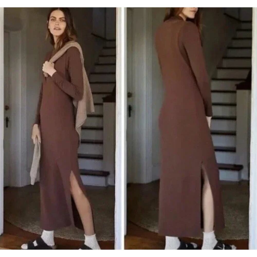 Anthropologie Daily Practice Brown Sleeveless V-Neck Ribbed Knit Maxi Dress Sz S - Picture 9 of 15